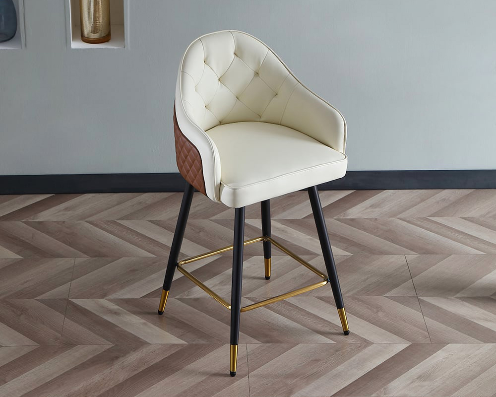 HMR Modern Counter Stools with PU Leather Upholstery - Beige