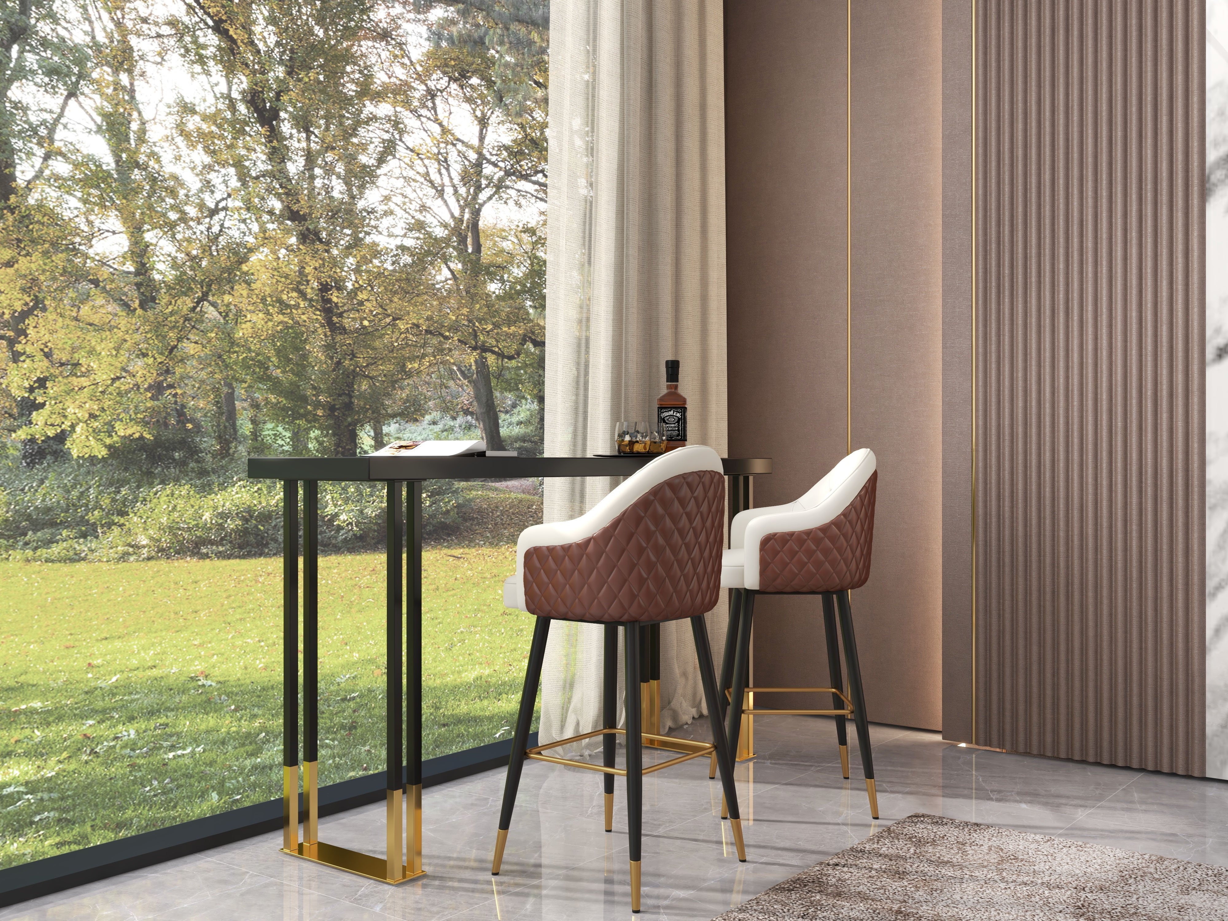 HMR Modern Counter Stools with PU Leather Upholstery - Beige