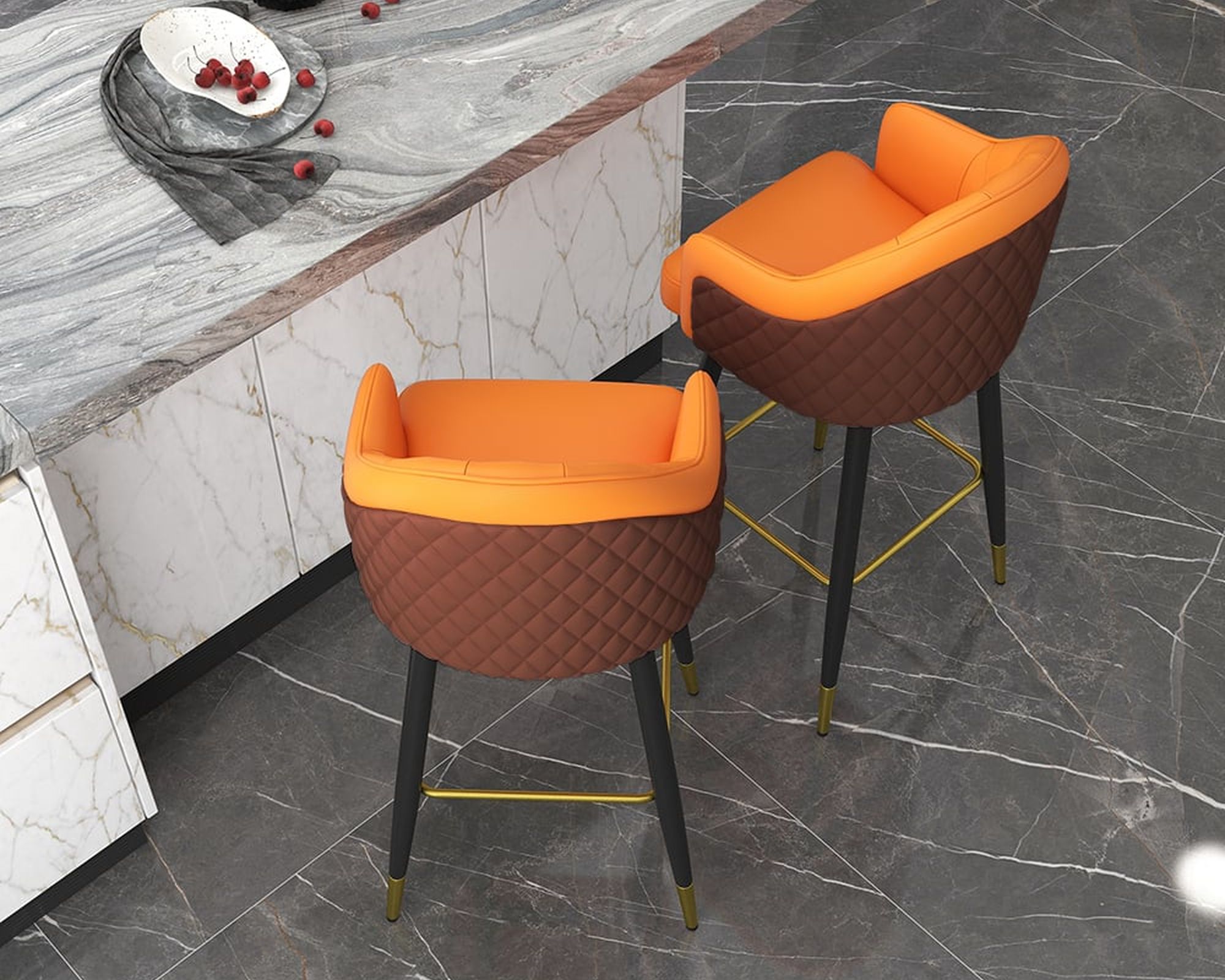 HMR Modern Counter Stools with PU Leather Upholstery - Orange