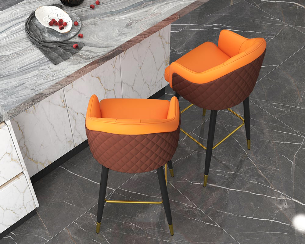 HMR Modern Counter Stools with PU Leather Upholstery - Orange