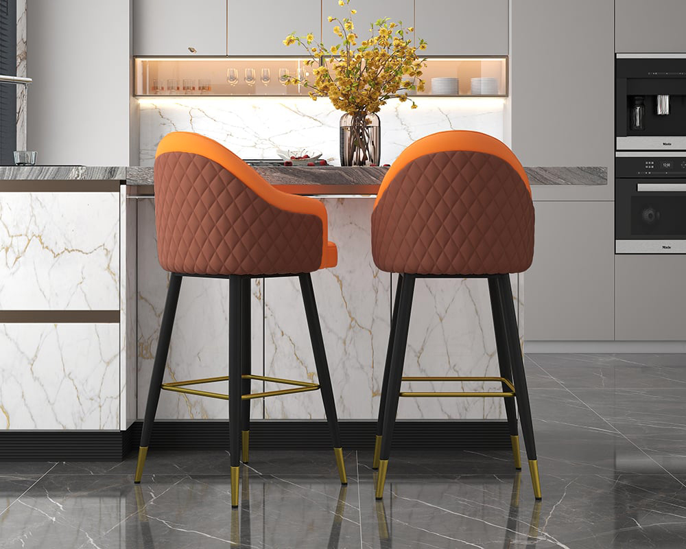 HMR Modern Counter Stools with PU Leather Upholstery - Orange