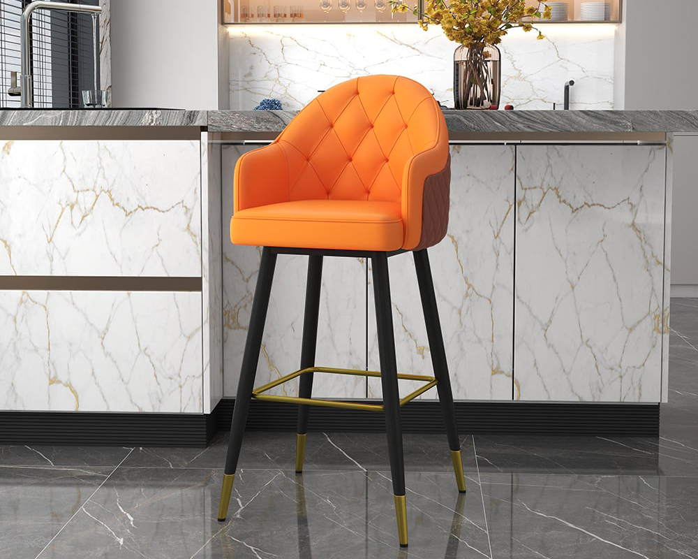 HMR Modern Counter Stools with PU Leather Upholstery - Orange