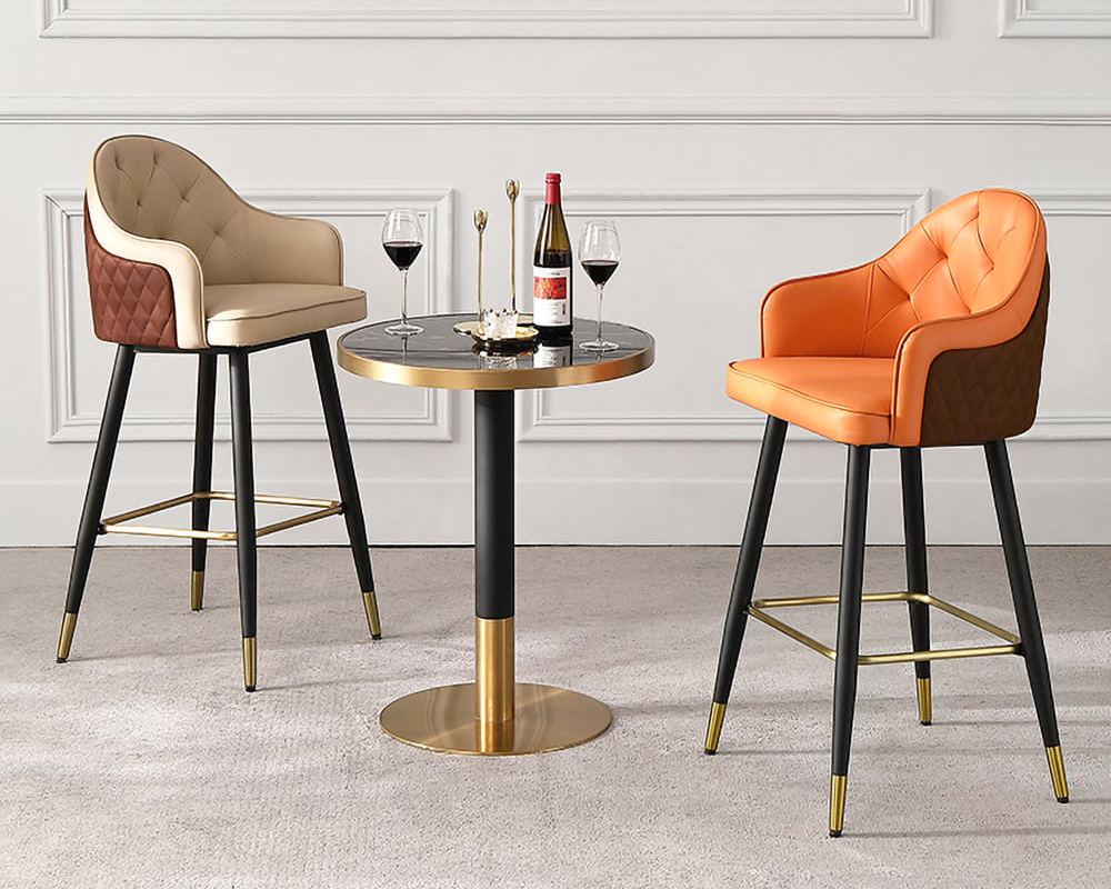HMR Modern Counter Stools with PU Leather Upholstery - Orange