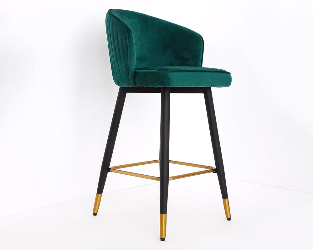 HMR Modern Bar Stools with Velvet Upholstery - Green