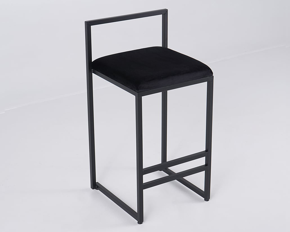 HMR Modern Counter Stools with Velvet Upholstery (Set of 2) - Black