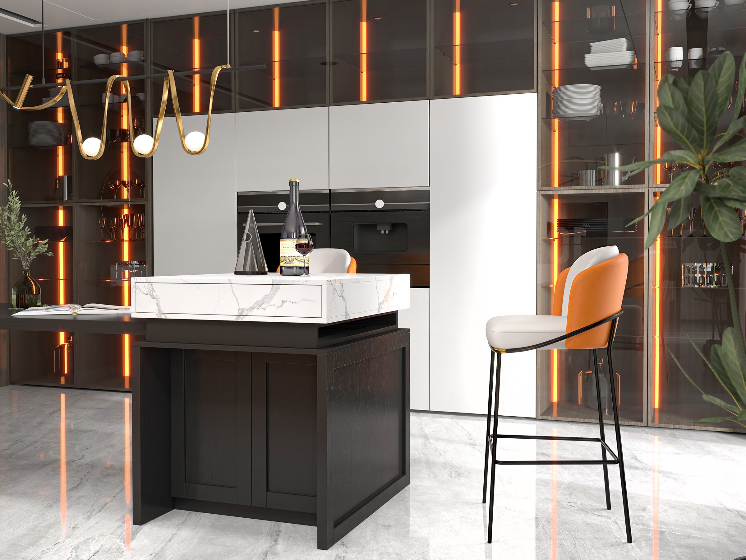 HMR Linenic Series Modern PU Leather Bar Stools - Orange, 20.9"L x 20.9"W x 41.3"H, 1-Piece