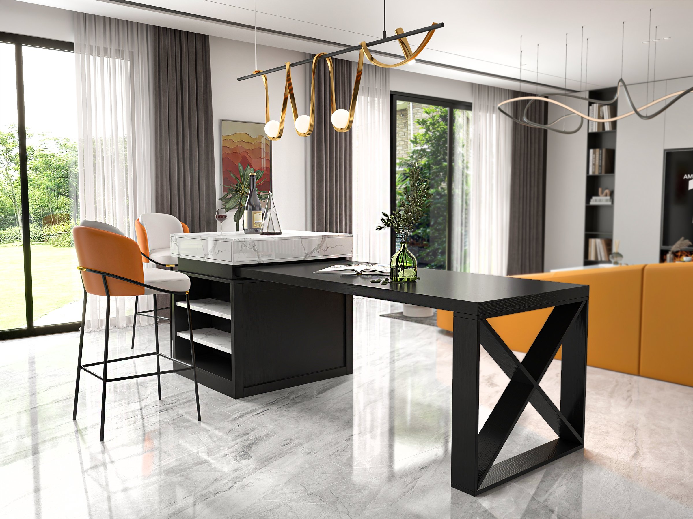 HMR Linenic Series Modern PU Leather Bar Stools - Orange, 20.9"L x 20.9"W x 41.3"H, 1-Piece