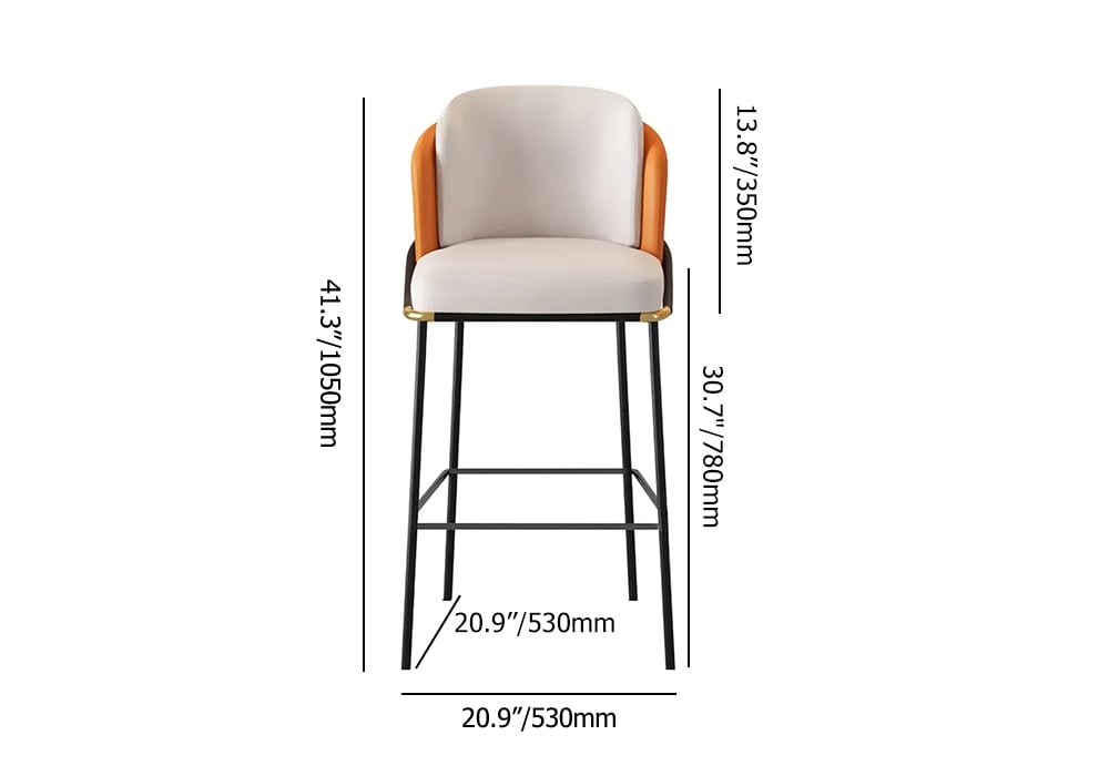 HMR Linenic Series Modern PU Leather Bar Stools - Orange, 20.9"L x 20.9"W x 41.3"H, 1-Piece