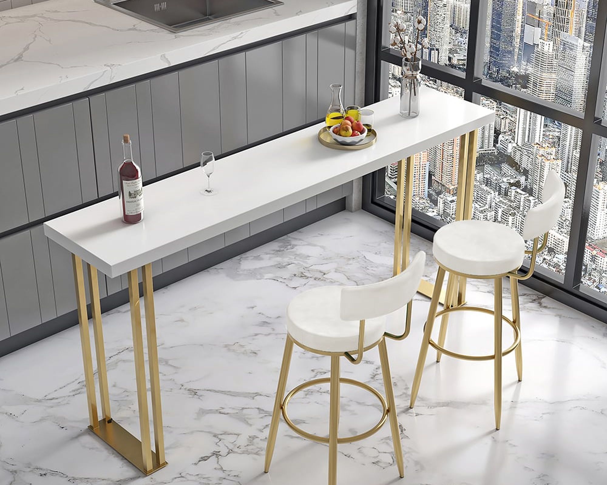 HMR Affordable Luxury Modern Velvet Upholstered Bar Stools - White