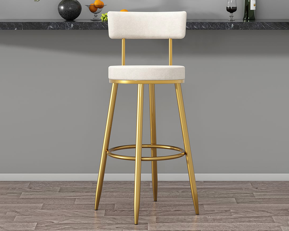HMR Affordable Luxury Modern Velvet Upholstered Bar Stools - White