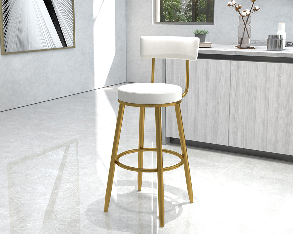 HMR Affordable Luxury Modern Velvet Upholstered Bar Stools - White
