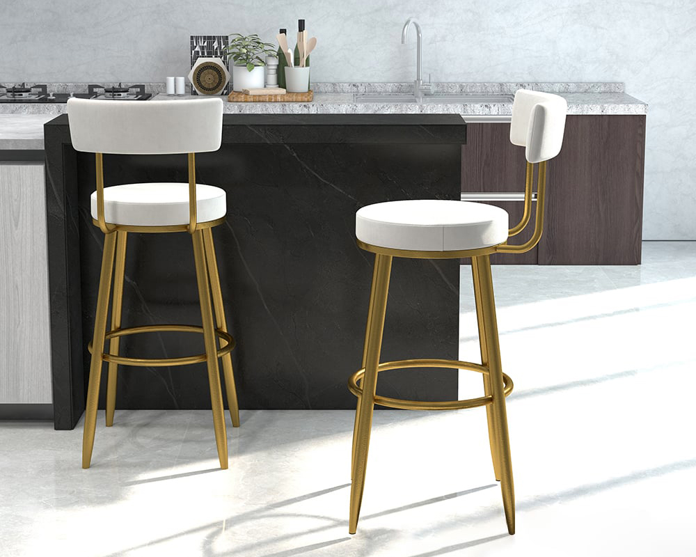 HMR Affordable Luxury Modern Velvet Upholstered Bar Stools - White