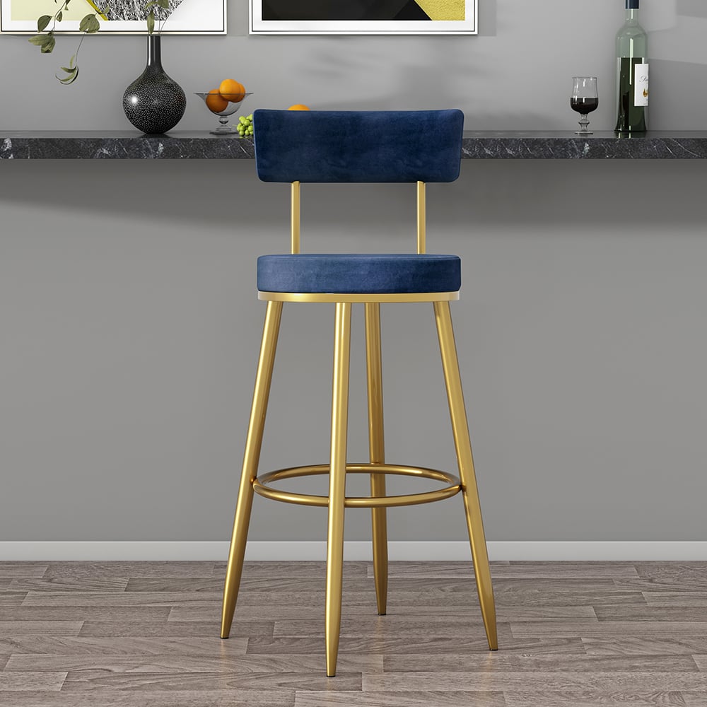 HMR Affordable Luxury Modern Velvet Upholstered Bar Stools - Blue