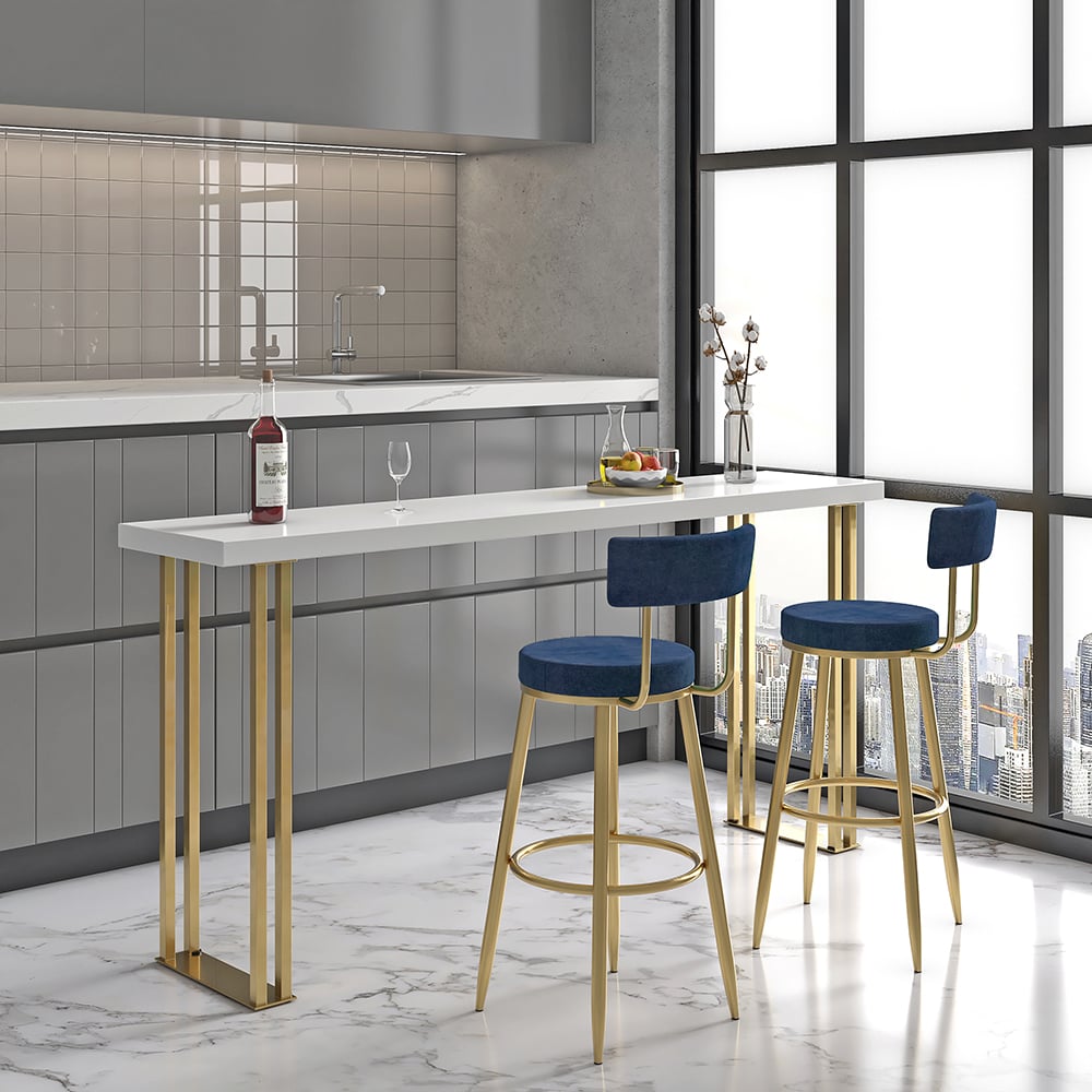 HMR Affordable Luxury Modern Velvet Upholstered Bar Stools - Blue