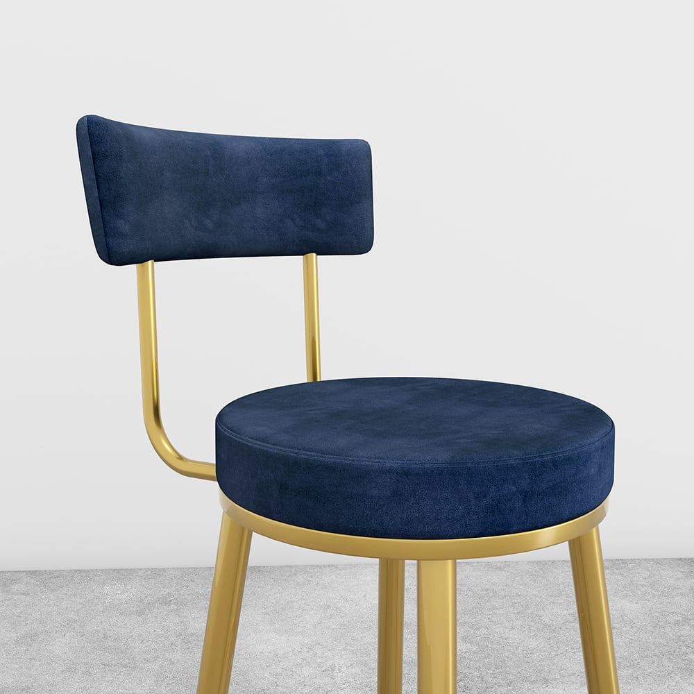 HMR Affordable Luxury Modern Velvet Upholstered Bar Stools - Blue