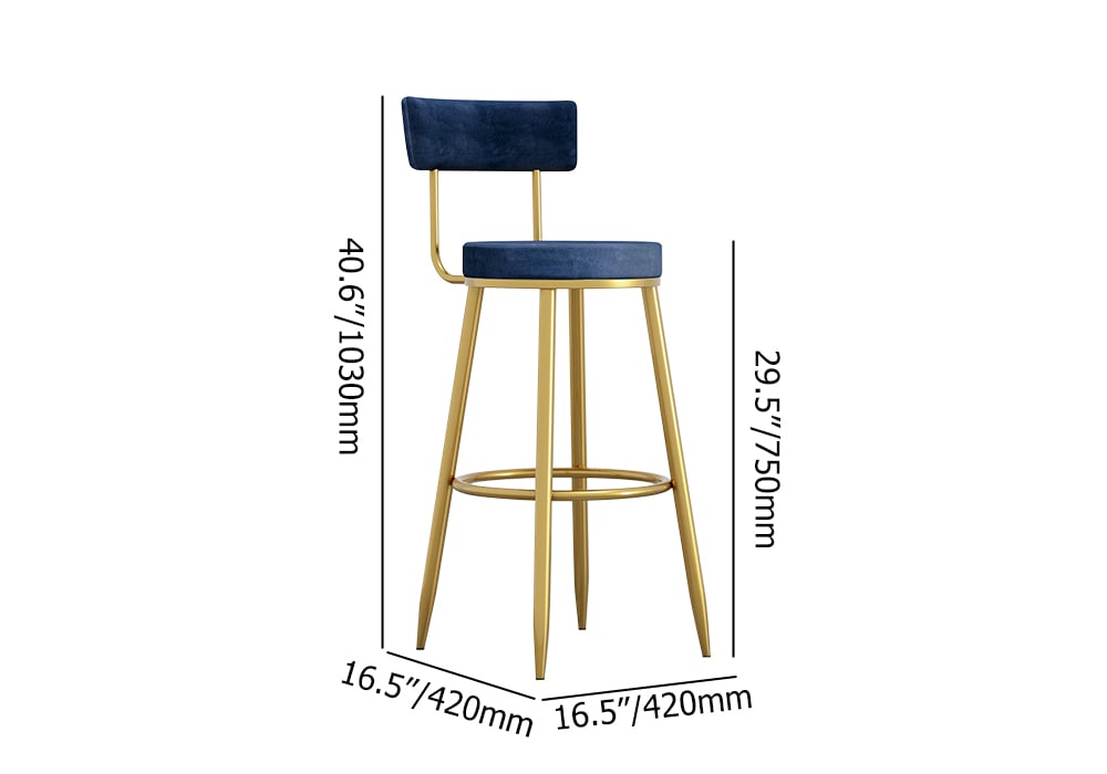 HMR Affordable Luxury Modern Velvet Upholstered Bar Stools - Blue