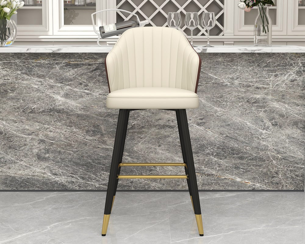 HMR Modern Bar Stools with PU Leather Upholstery - Beige