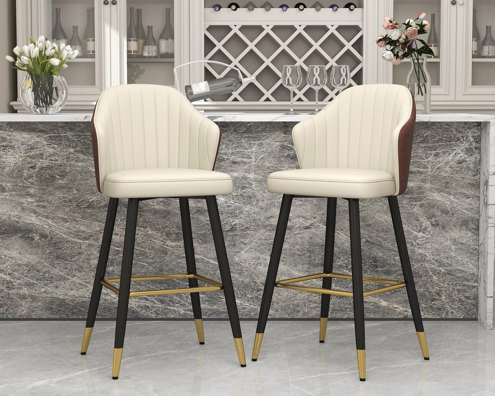 HMR Modern Bar Stools with PU Leather Upholstery - Beige