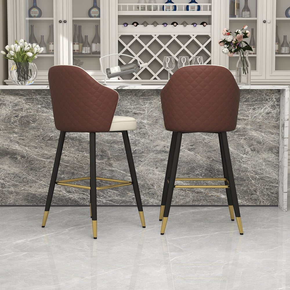 HMR Modern Bar Stools with PU Leather Upholstery - Beige