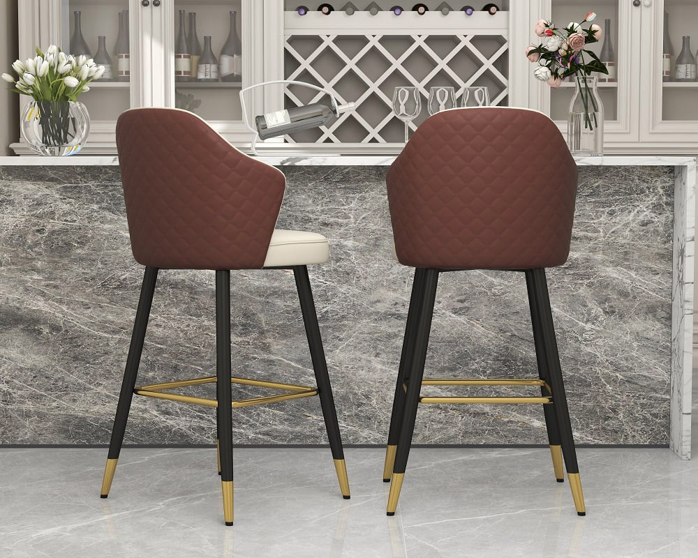 HMR Modern Bar Stools with PU Leather Upholstery - Beige