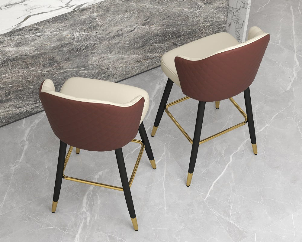 HMR Modern Bar Stools with PU Leather Upholstery - Beige