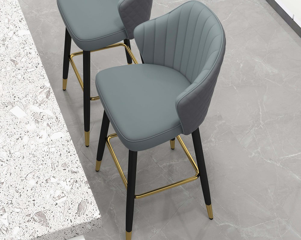 HMR Modern Bar Stools with PU Leather Upholstery - Gray