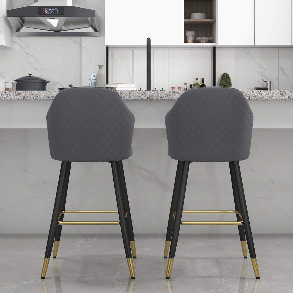 HMR Modern Bar Stools with PU Leather Upholstery - Gray