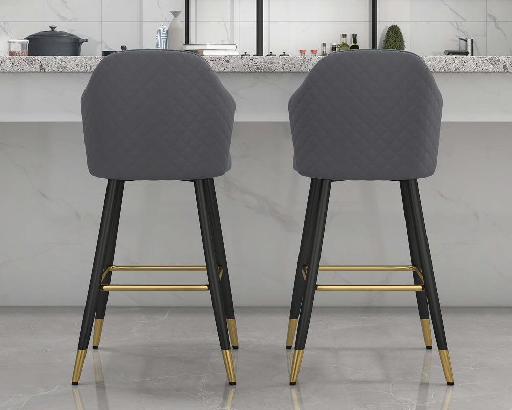 HMR Modern Bar Stools with PU Leather Upholstery - Gray
