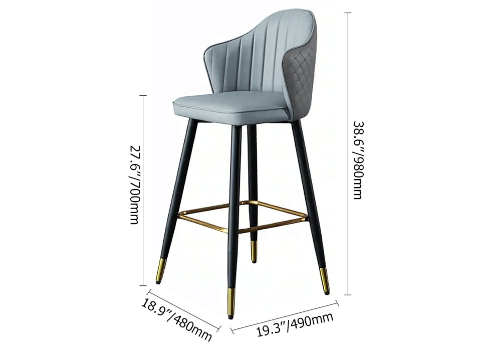 HMR Modern Bar Stools with PU Leather Upholstery - Gray