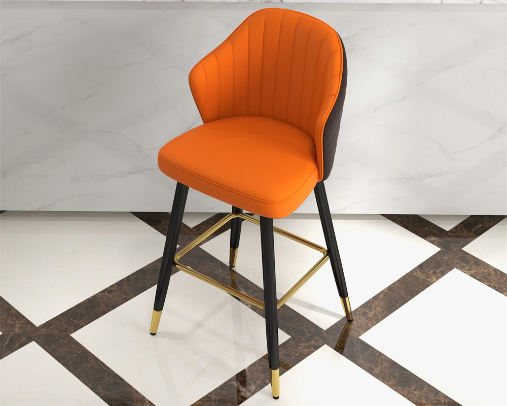 HMR Modern Bar Stools with PU Leather Upholstery - Orange