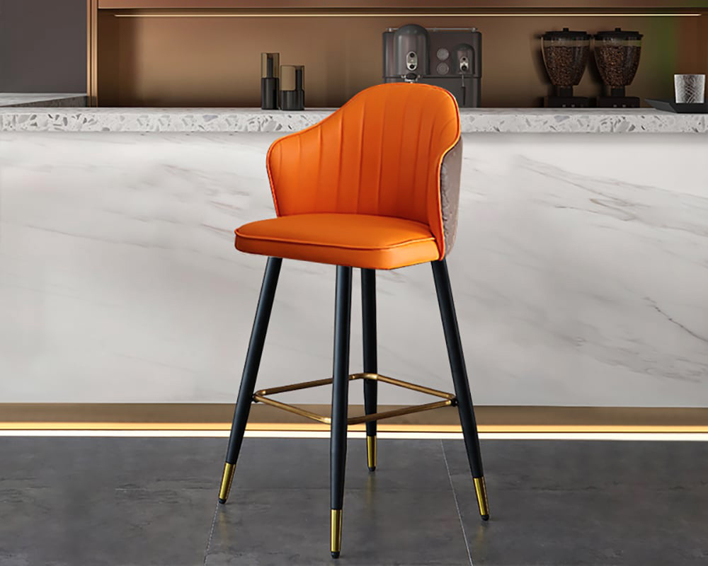HMR Modern Bar Stools with PU Leather Upholstery - Orange