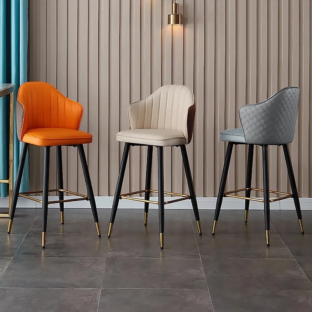 HMR Modern Bar Stools with PU Leather Upholstery - Orange