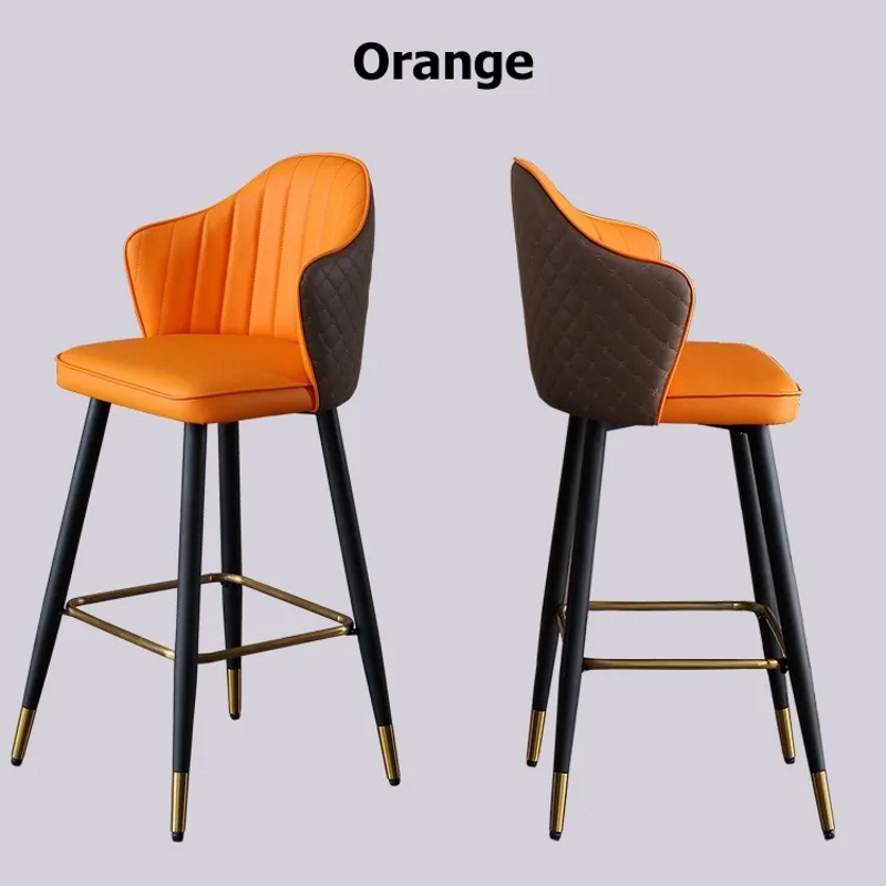 HMR Modern Bar Stools with PU Leather Upholstery - Orange