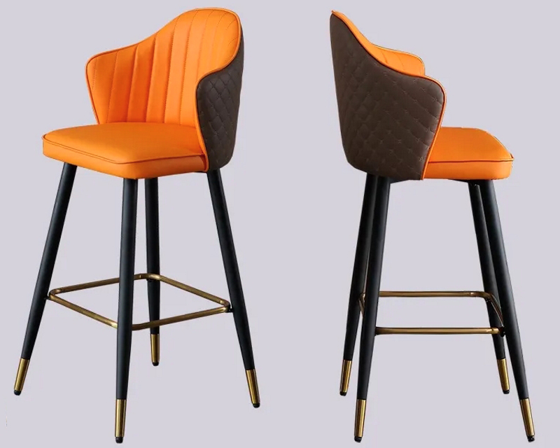 HMR Modern Bar Stools with PU Leather Upholstery - Orange