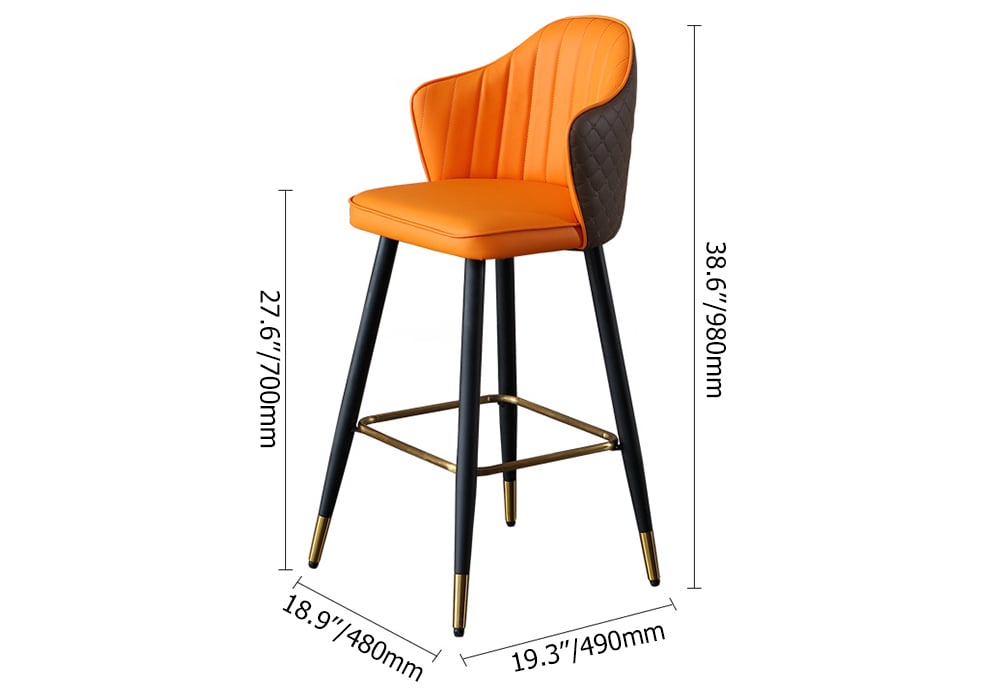 HMR Modern Bar Stools with PU Leather Upholstery - Orange