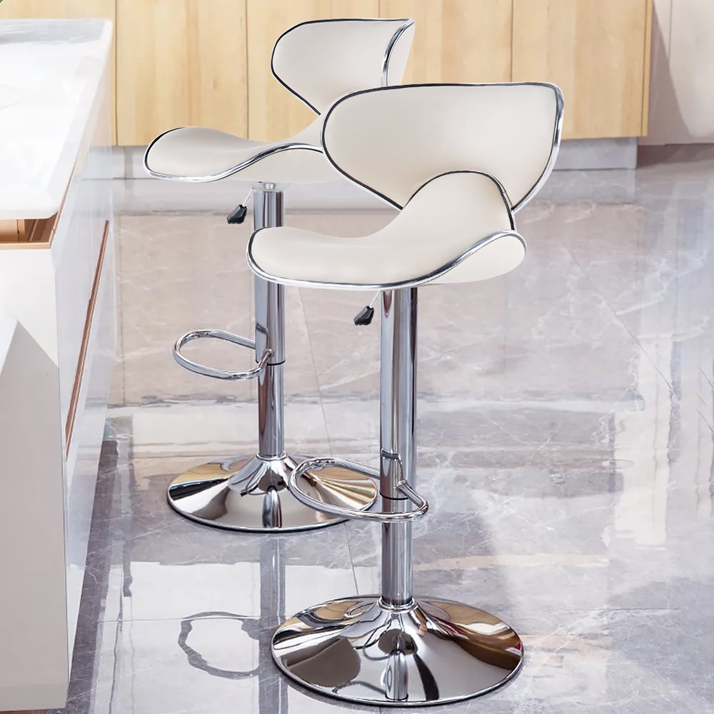 HMR - PU Leather Upholstery Bar Stool with Backrest 32" in White