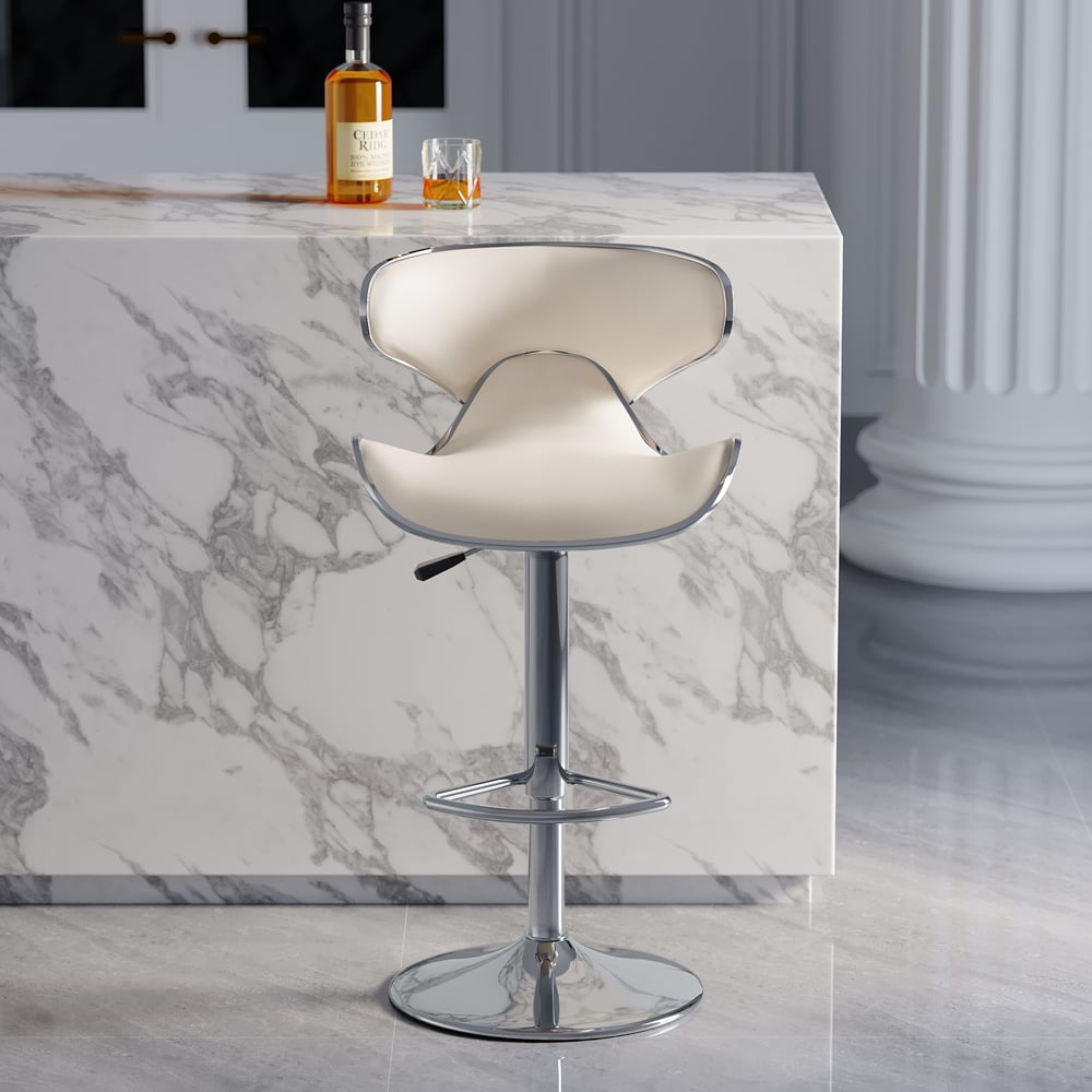HMR - PU Leather Upholstery Bar Stool with Backrest 32" in White