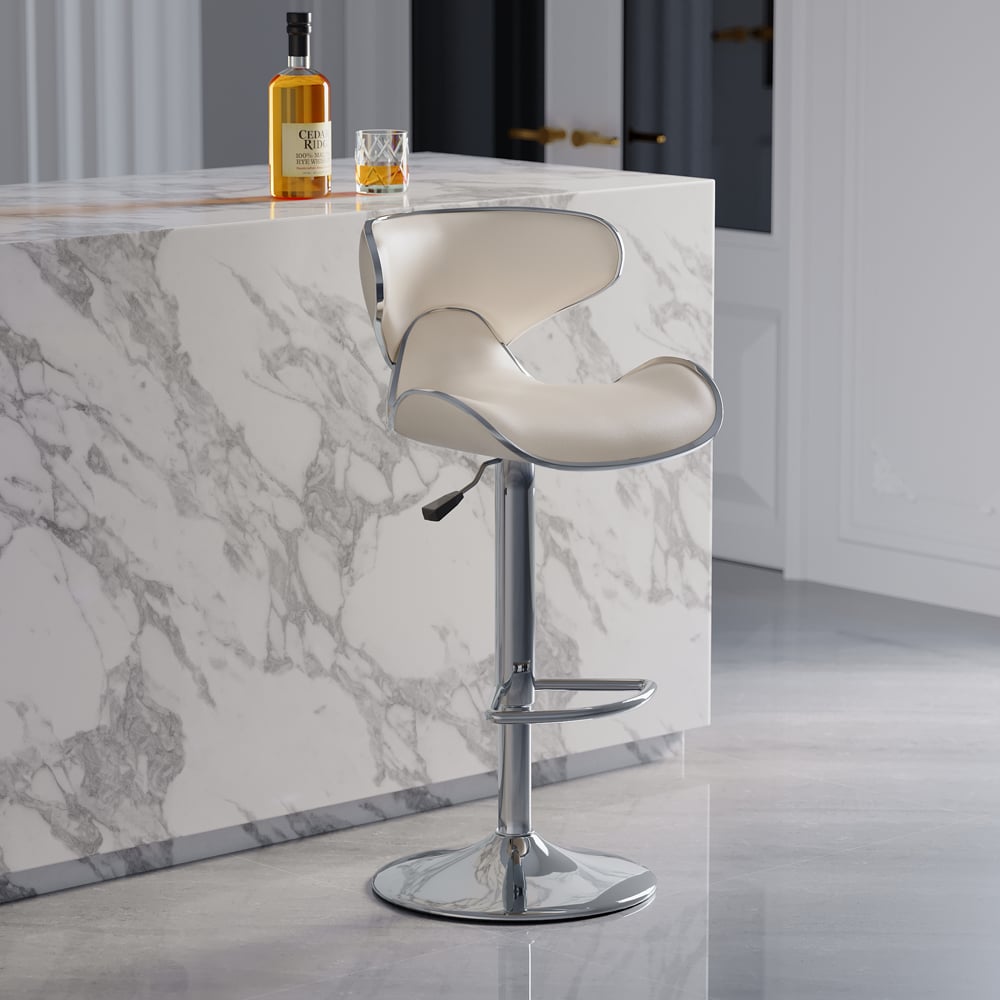 HMR - PU Leather Upholstery Bar Stool with Backrest 32" in White