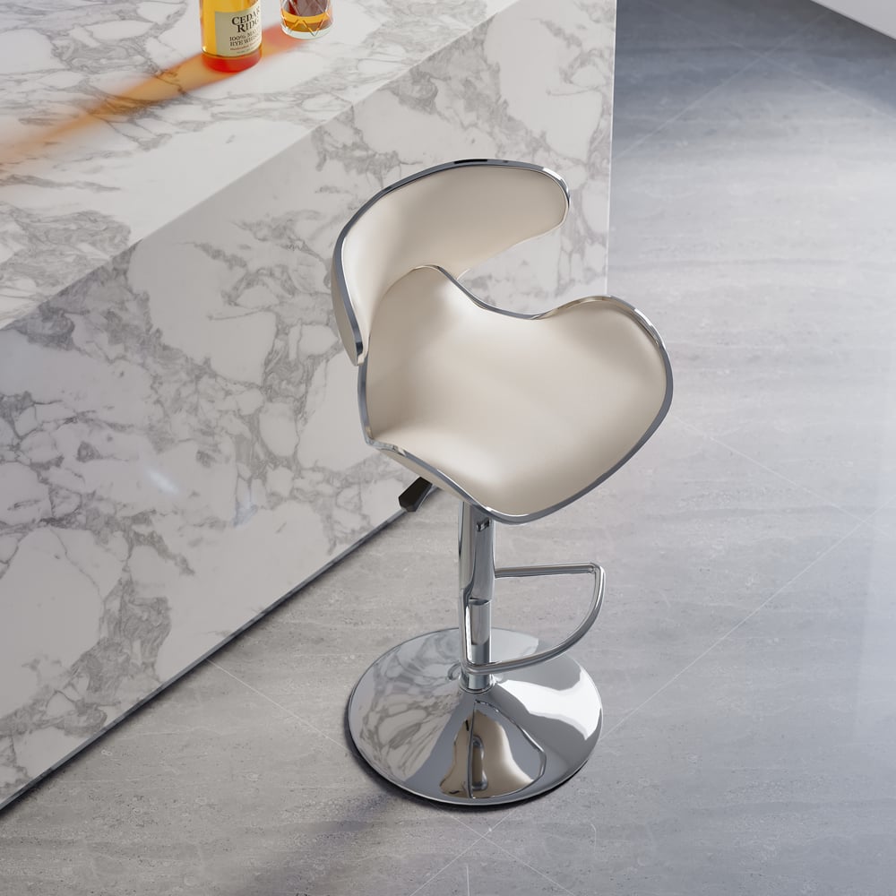 HMR - PU Leather Upholstery Bar Stool with Backrest 32" in White