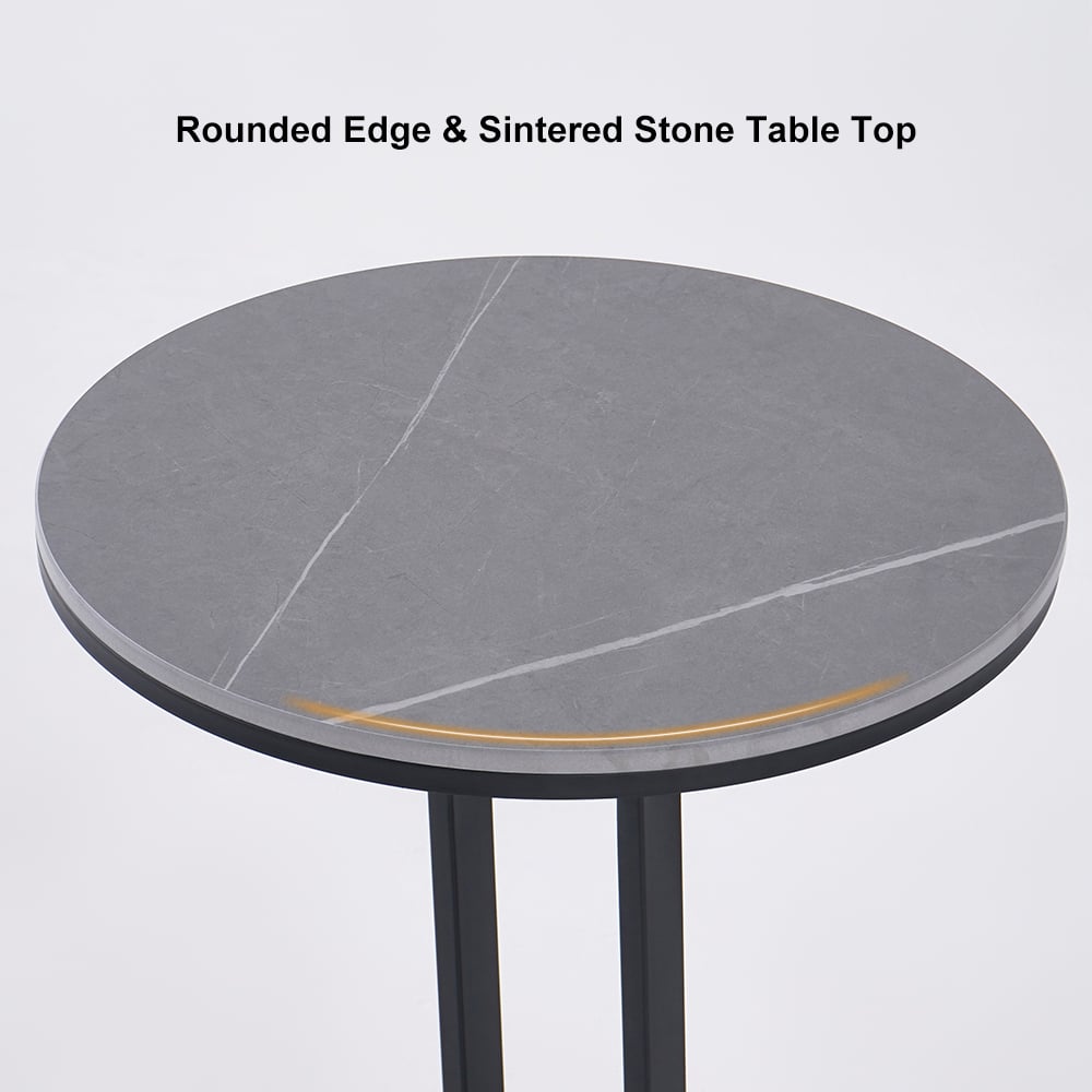 HMR - Dark Gray Sintered Stone Round Side Table Carbon Steel Base in Black