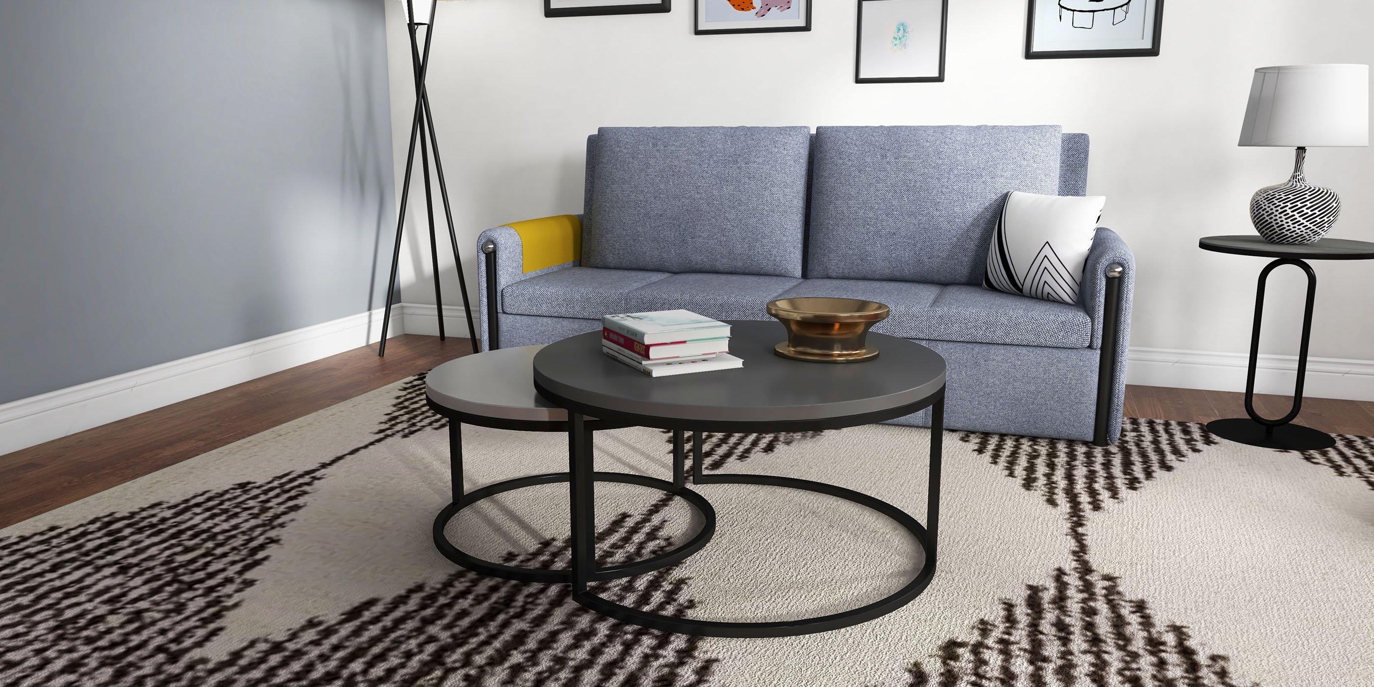 HMR - Dark Gray Sintered Stone Round Side Table Carbon Steel Base in Black