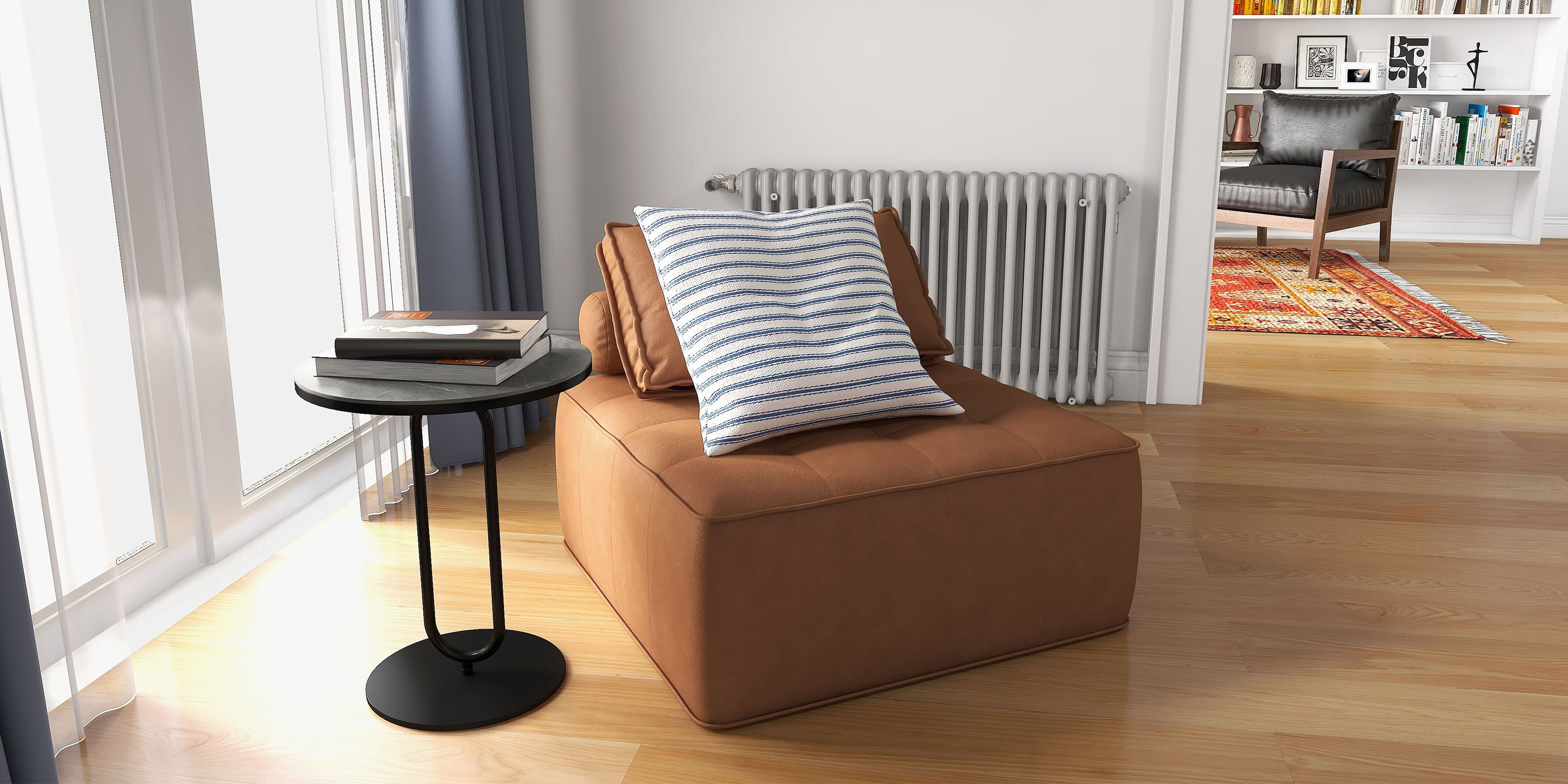 HMR - Dark Gray Sintered Stone Round Side Table Carbon Steel Base in Black