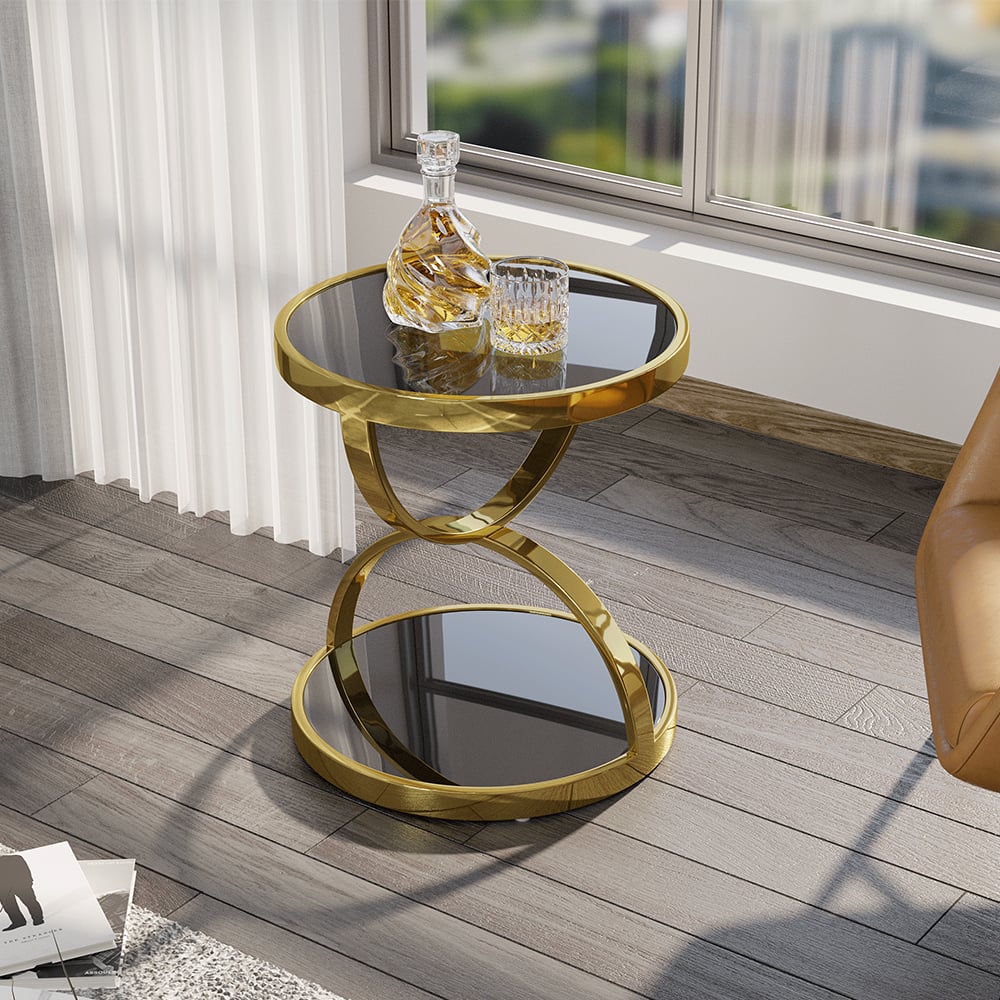 HMR - Round Side Table Tempered Glass in Black