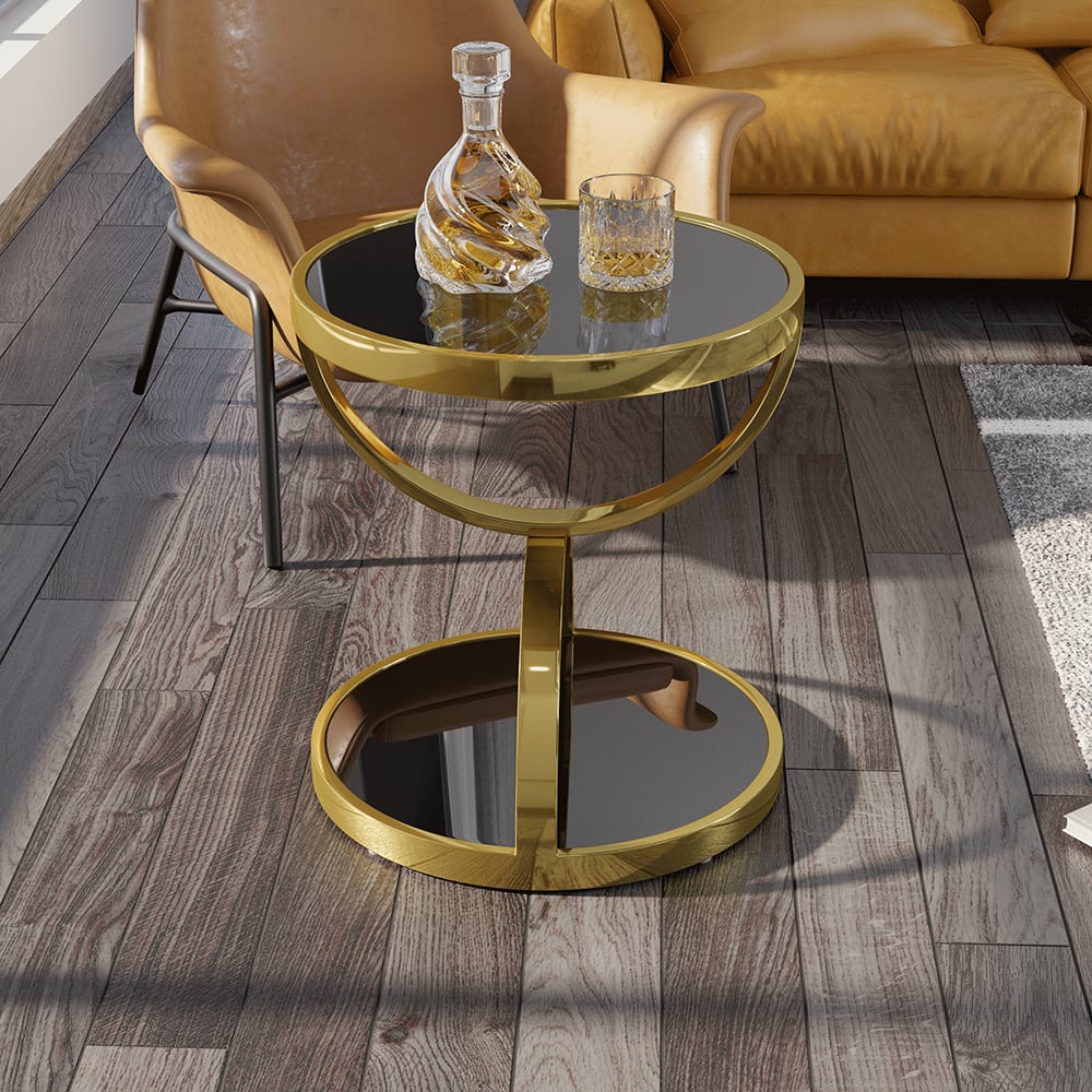 HMR - Round Side Table Tempered Glass in Black