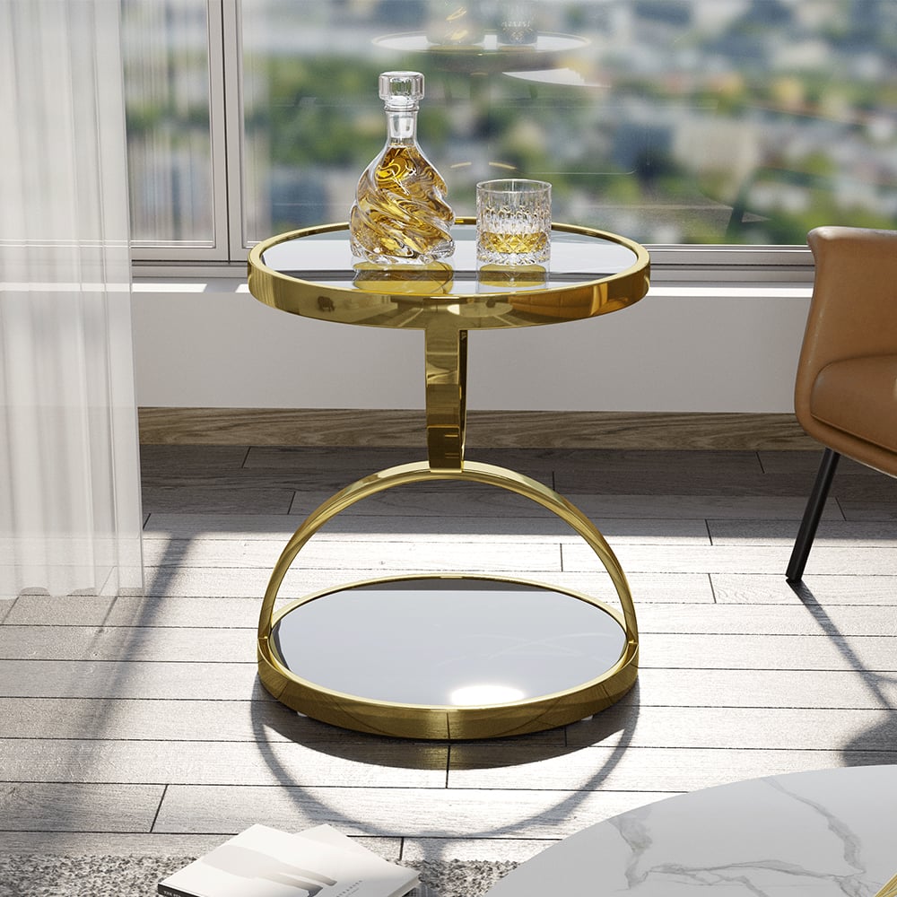 HMR - Round Side Table Tempered Glass in Black