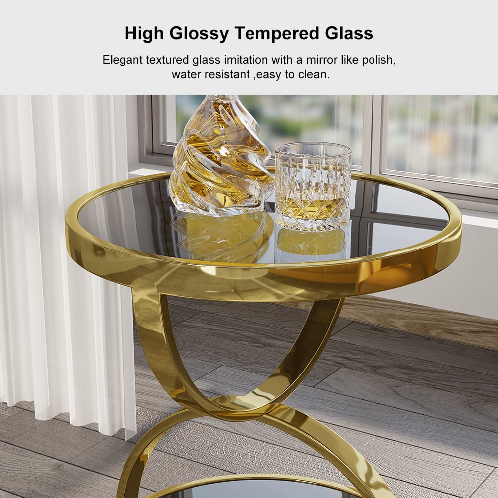 HMR - Round Side Table Tempered Glass in Black