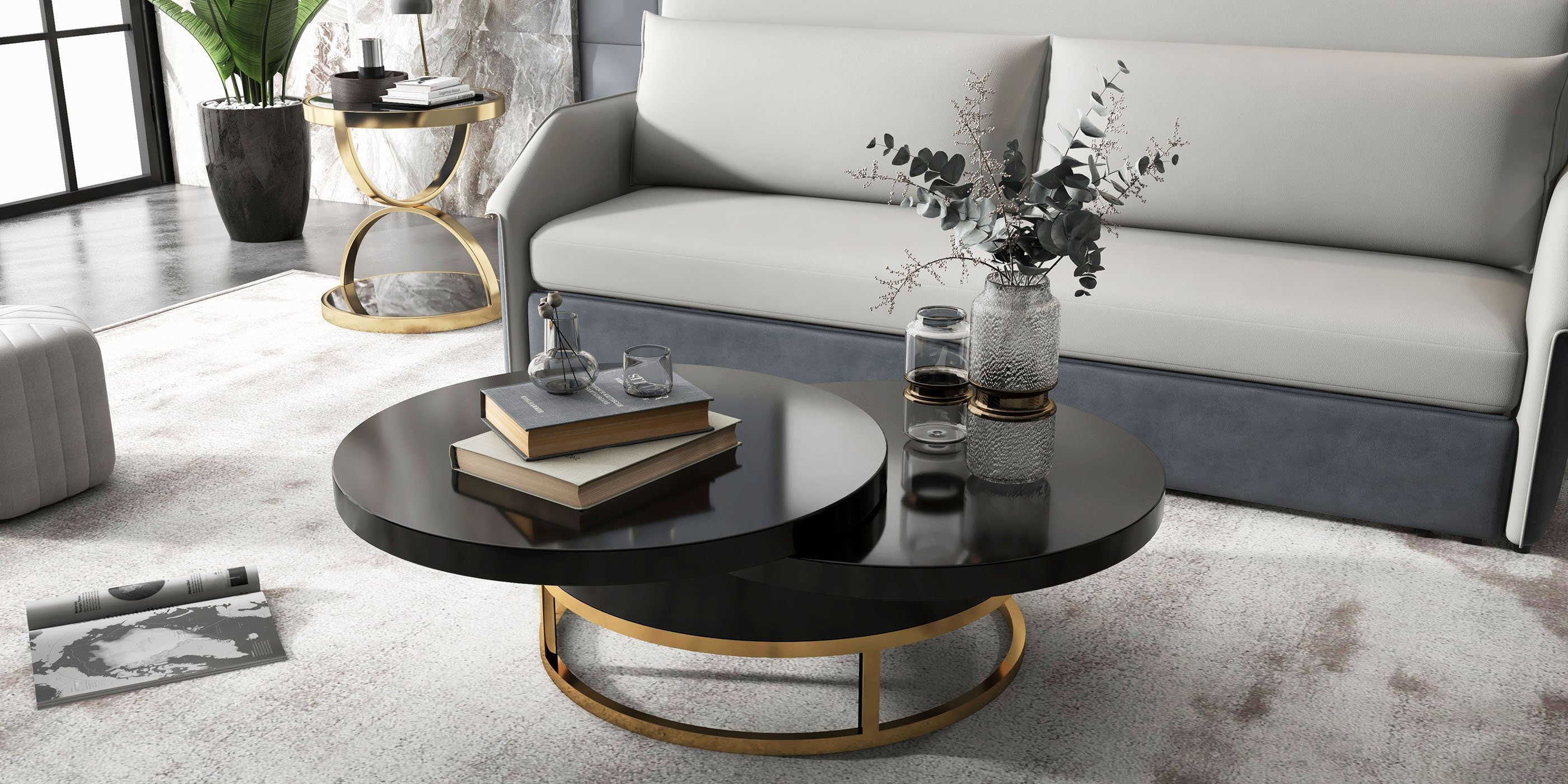 HMR - Round Side Table Tempered Glass in Black