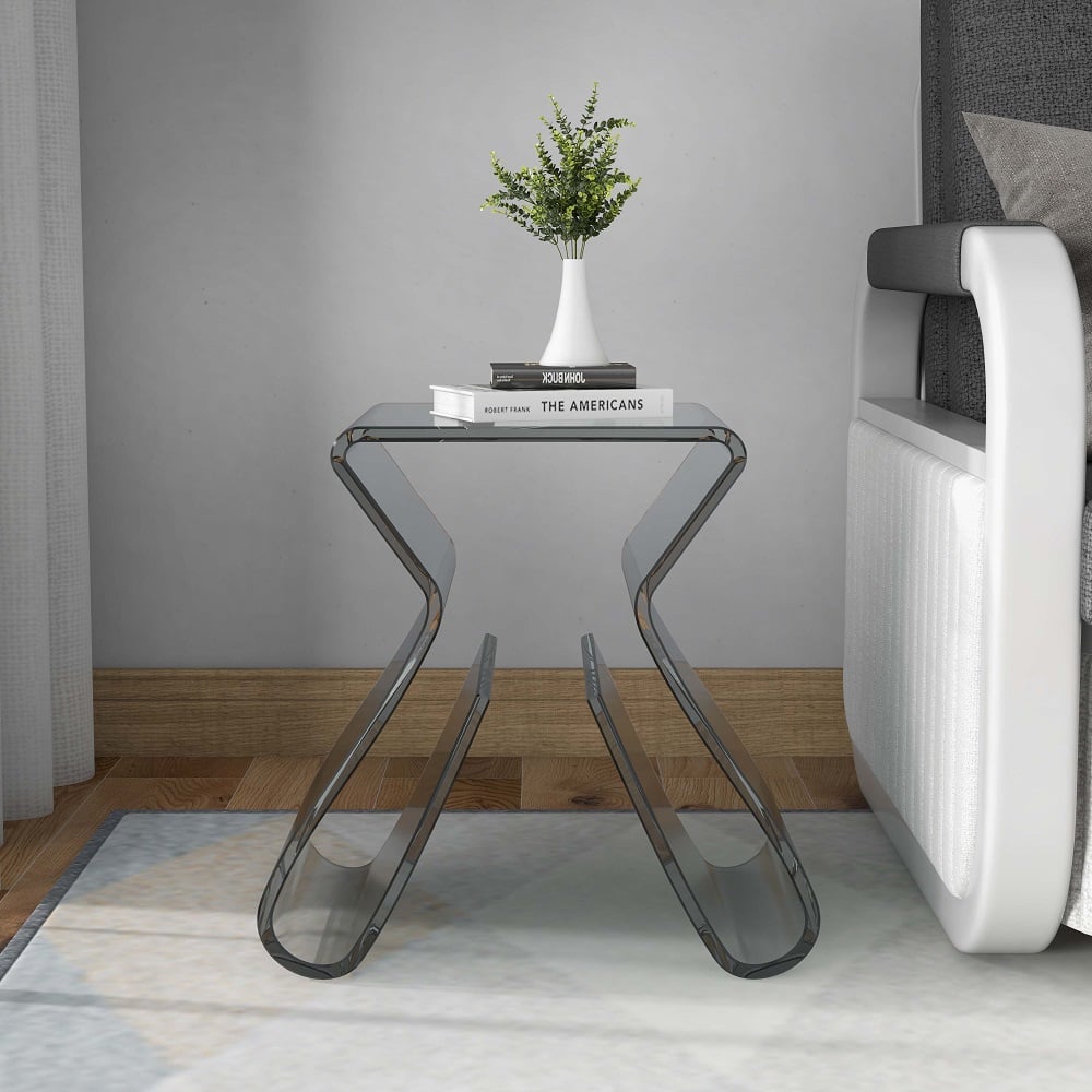 HMR - Side Table Acrylic End Table with Storage in Smoky Gray