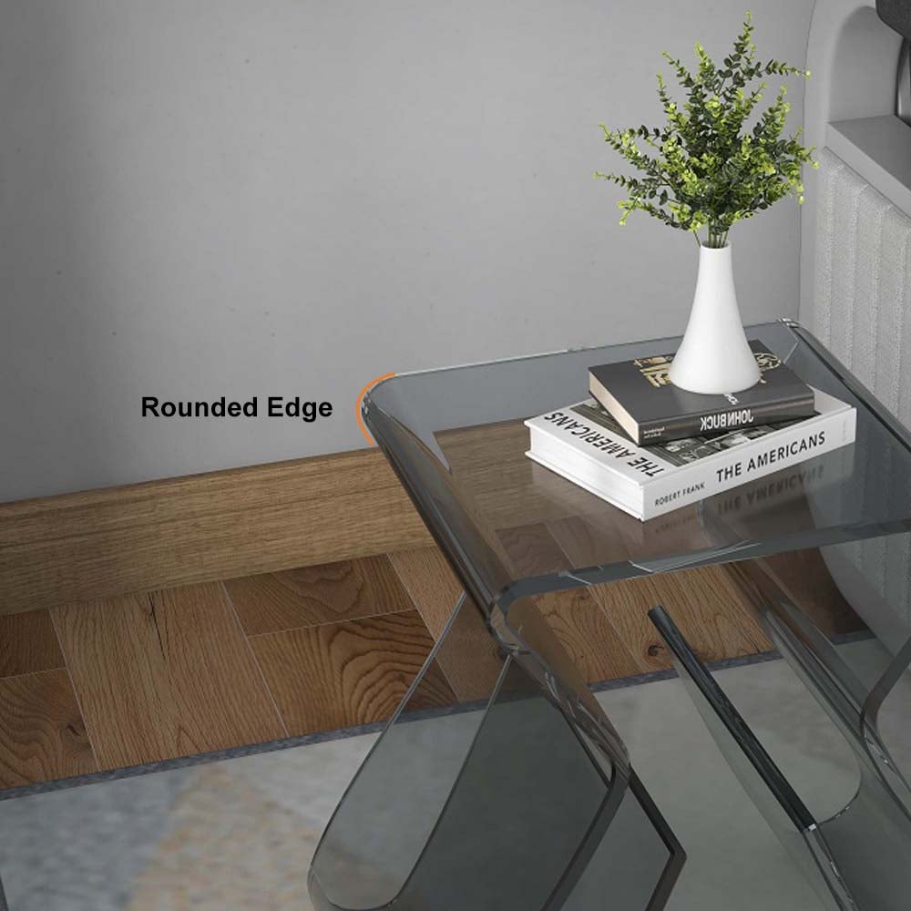 HMR - Side Table Acrylic End Table with Storage in Smoky Gray