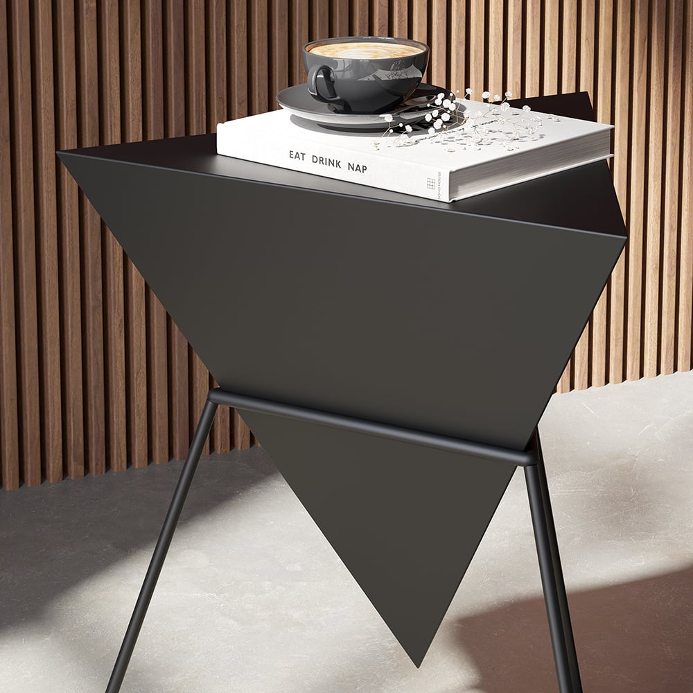 HMR Triangle Side Table with Metal Base - Black, Wood